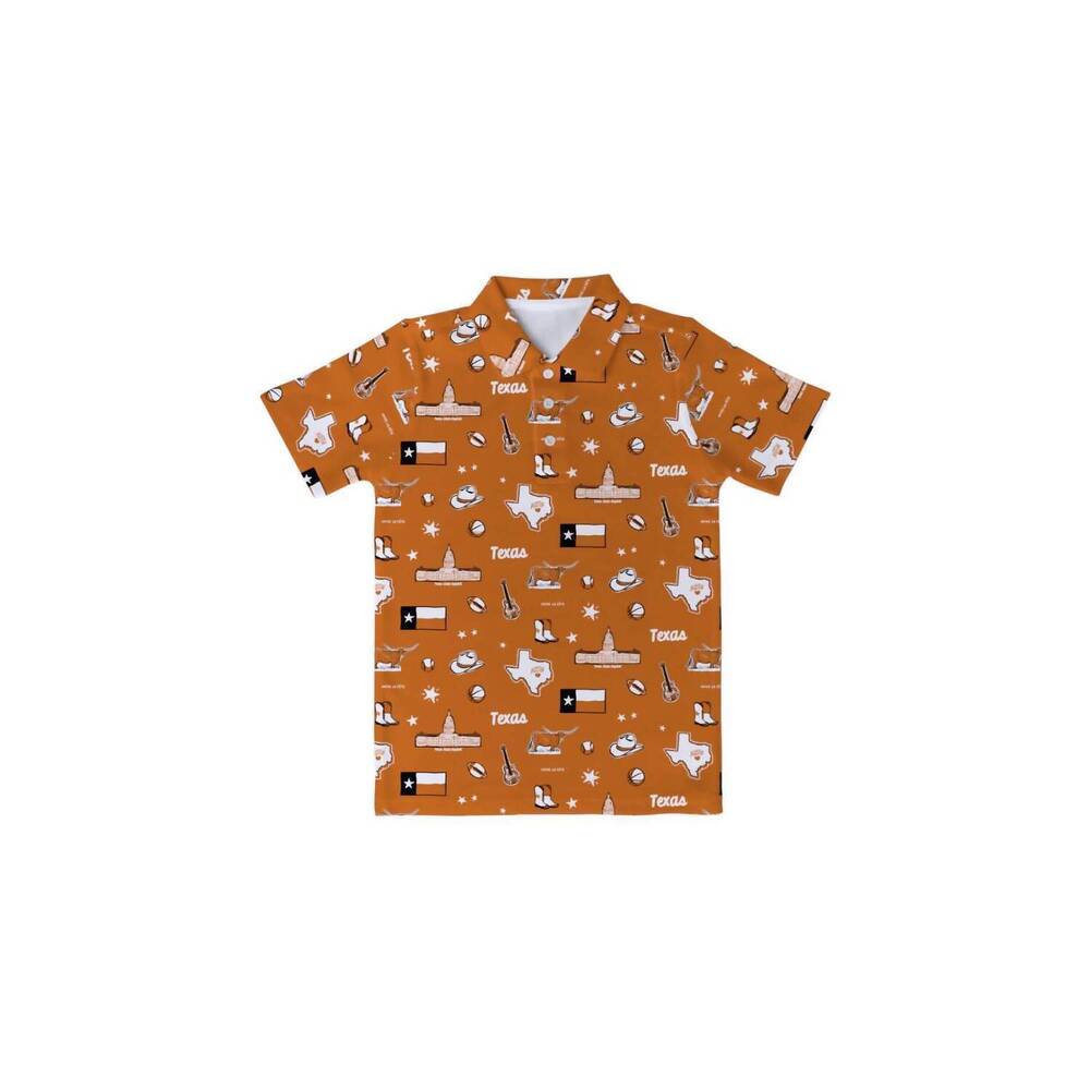 NEW VIVE LA FETE kid's austin texas short sleeve polo in orange